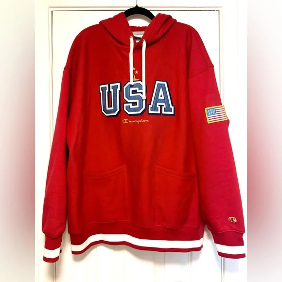 Champion Red USA Men's Hoodie - Picture 4 of 11